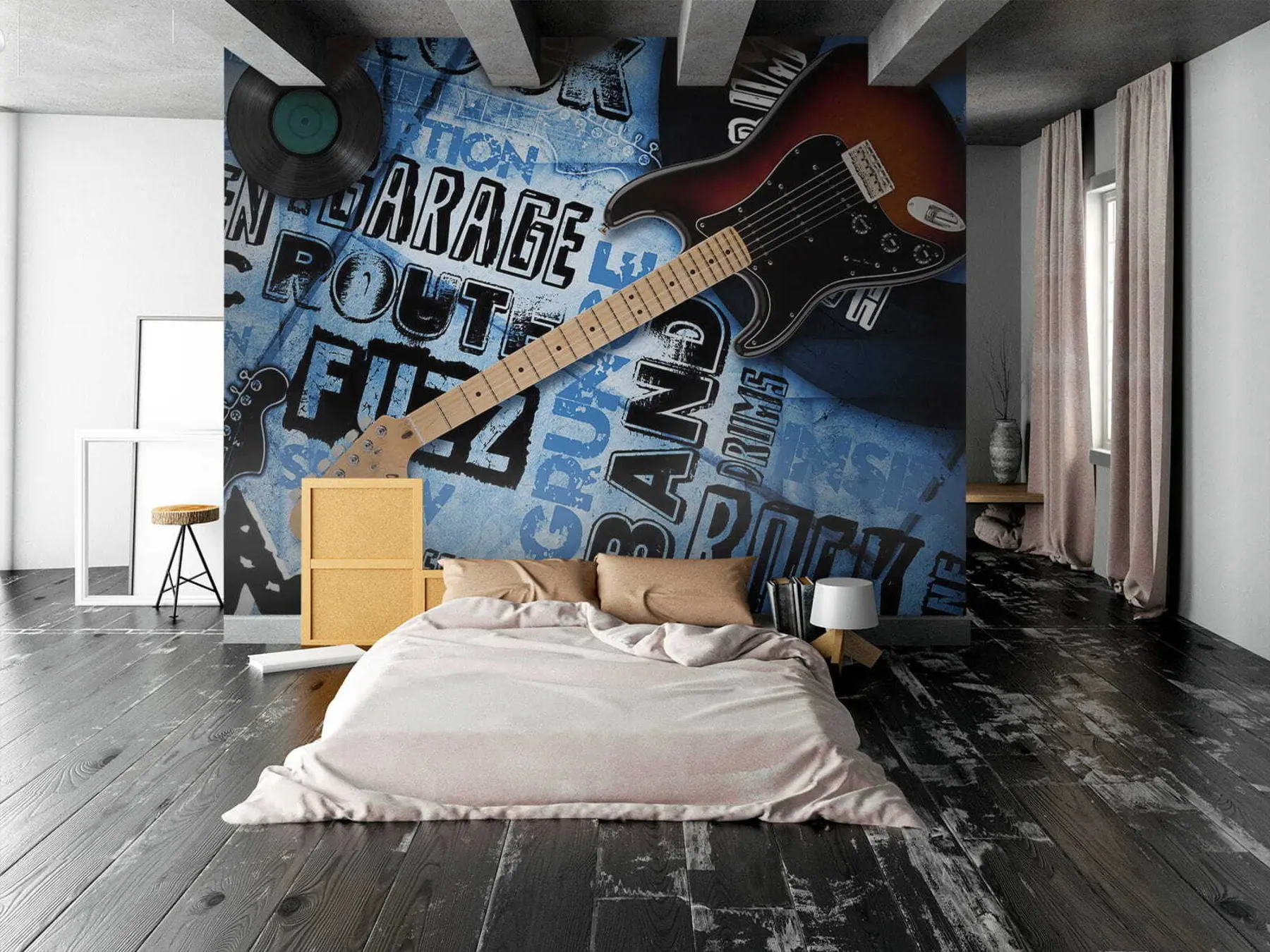 Fototapetai Muzikos instrumentas, gitara ir mėlyna spalva u06794