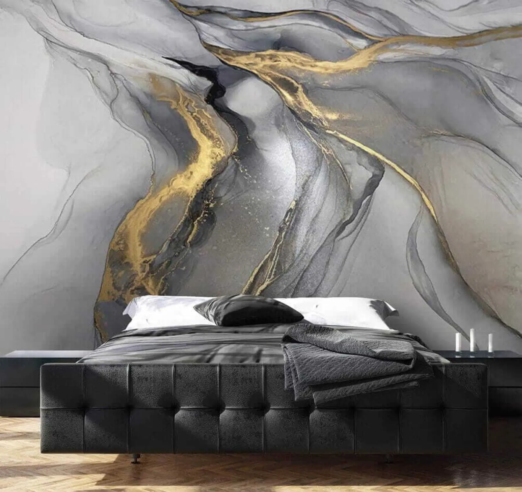 Fototapetai Pilkai geltonas marmuras, skystas menas u18250