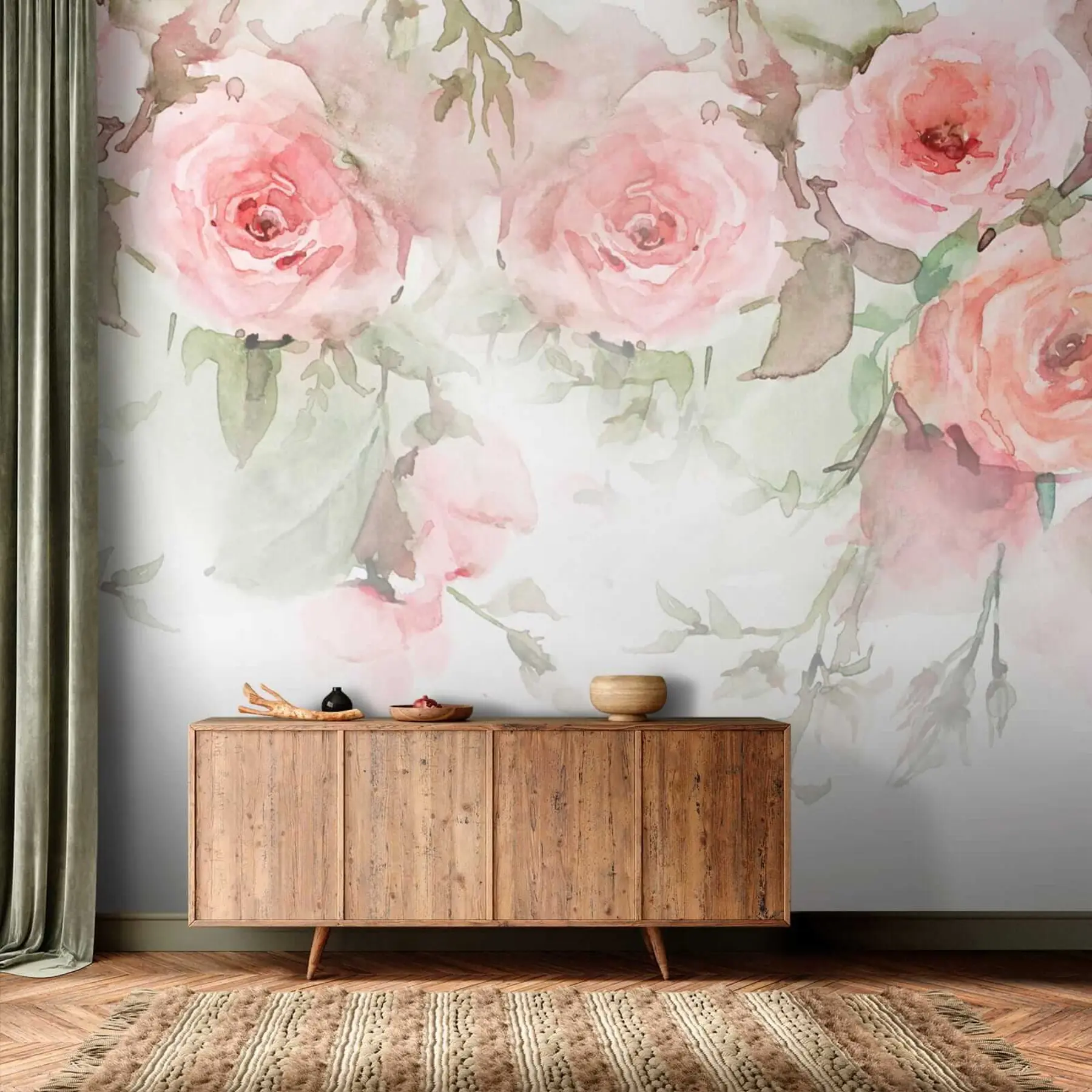 Fototapetai Rožinės akvarelės rožės u34659