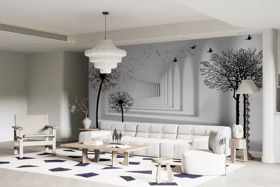 Fototapetai 3D tunelis ir pienės u37803