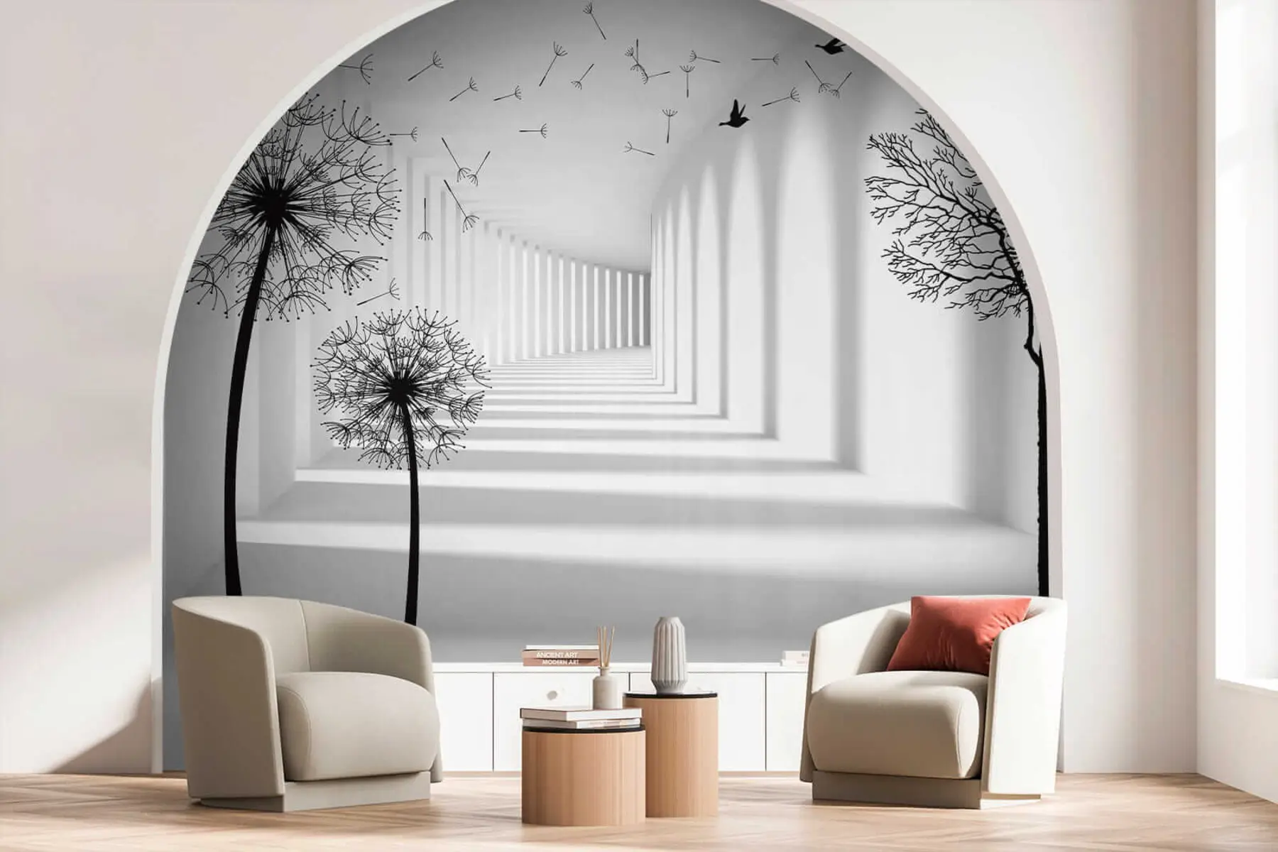 Fototapetai 3D tunelis ir pienės u37803