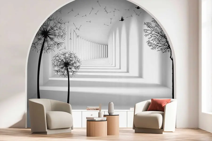 Fototapetai 3D tunelis ir pienės u37803