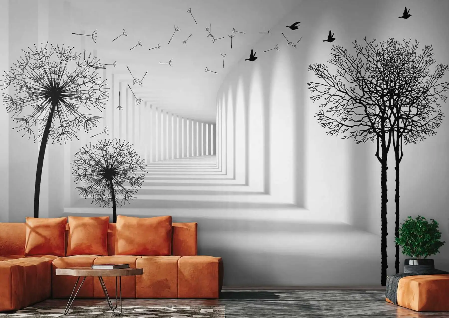 Fototapetai 3D tunelis ir pienės u37803