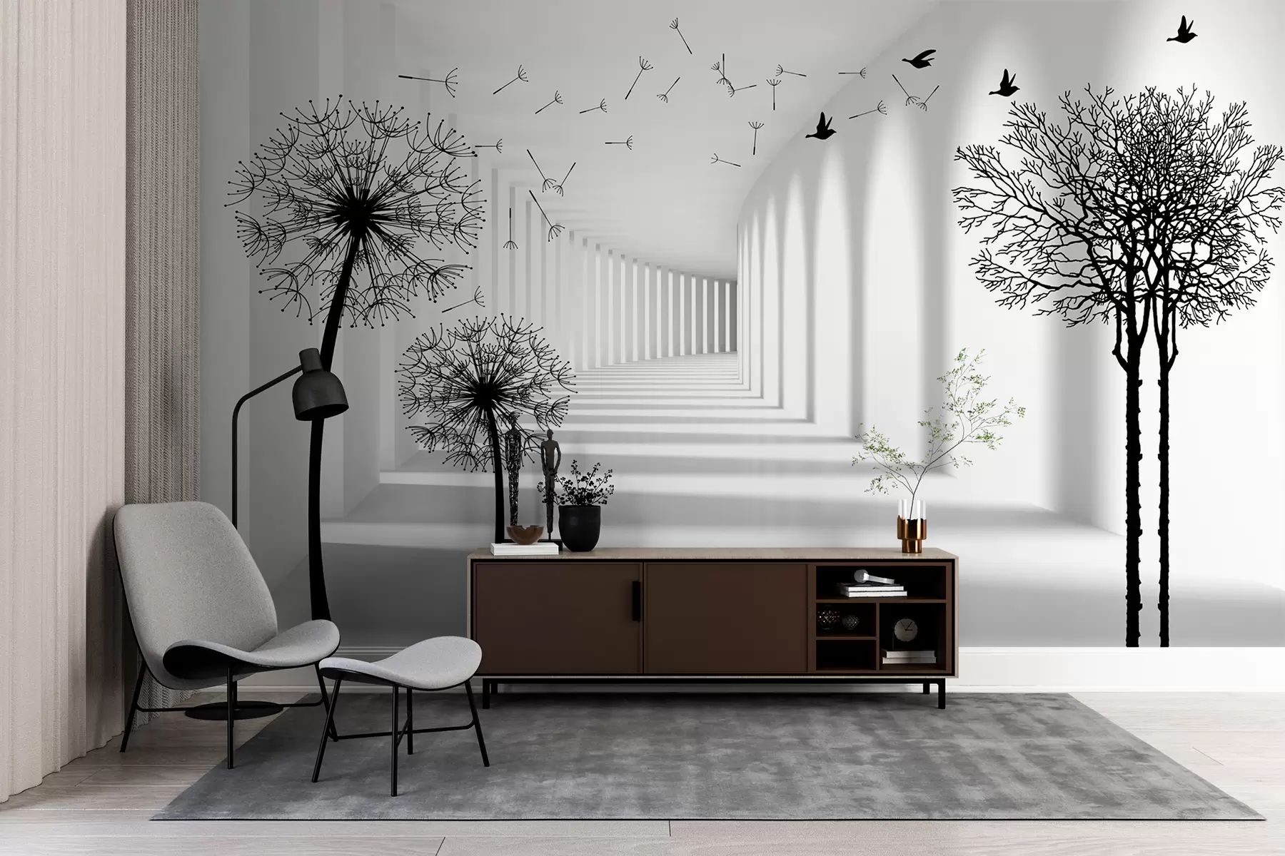 Fototapetai 3D tunelis ir pienės u37803