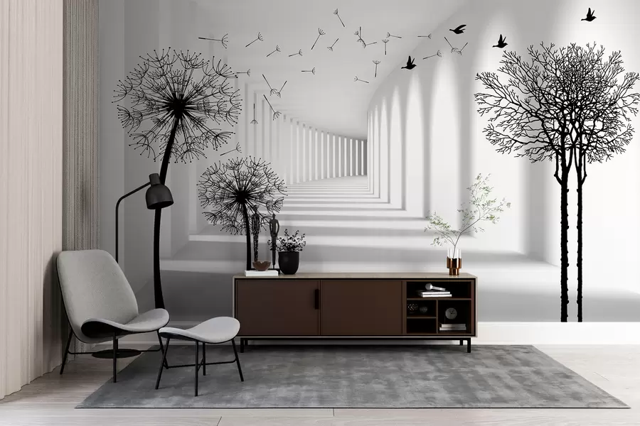 Fototapetai 3D tunelis ir pienės u37803