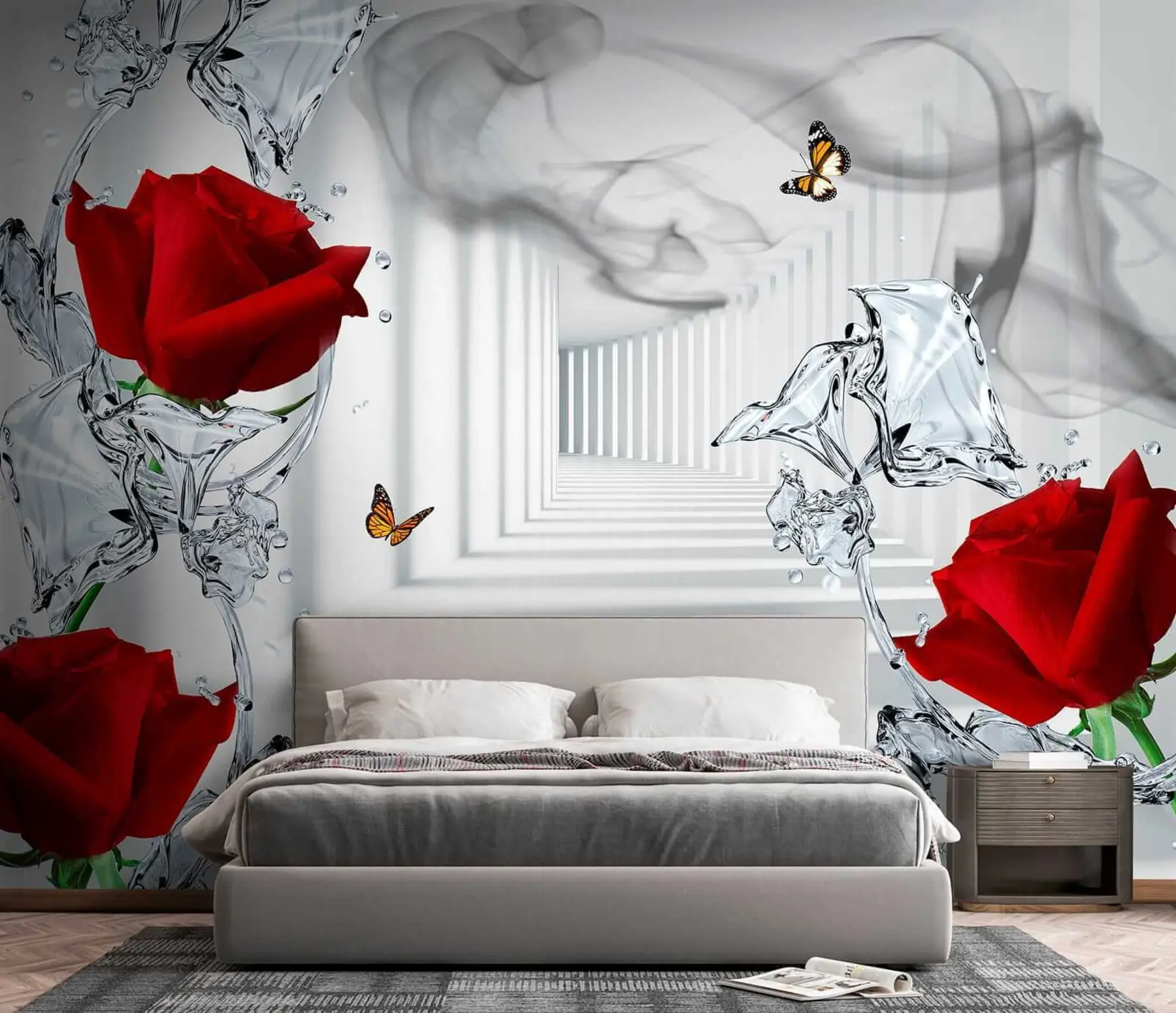 Fototapetai Raudonos rožės ir vandens purslai u41092