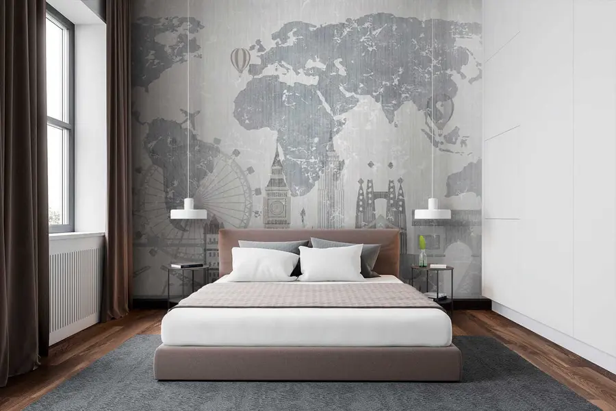 Fototapetai Pasaulio žemėlapis pilkais tonais u53138