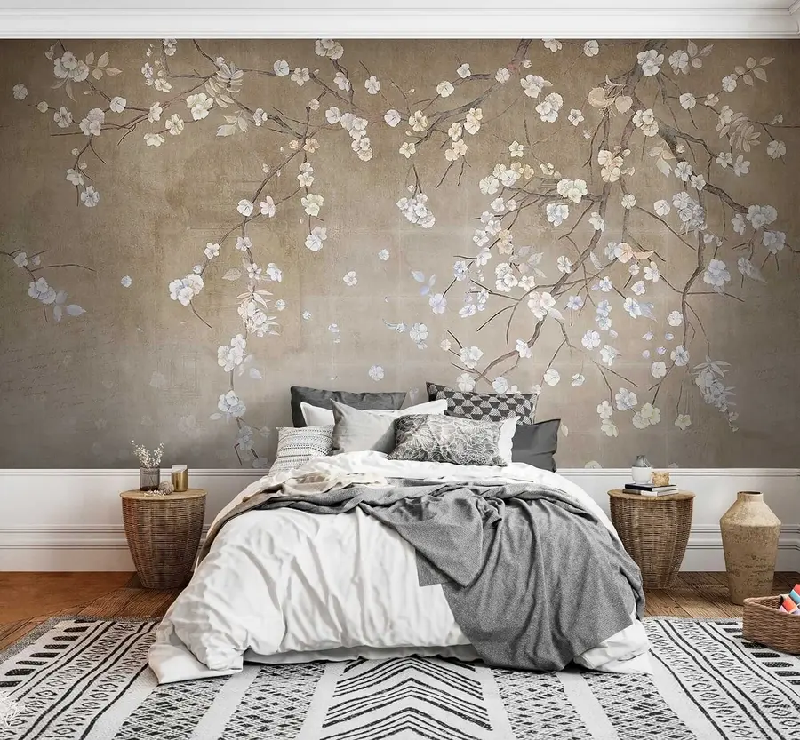 Fototapetai Žydintis medis ant aptriušusios sienos u61369