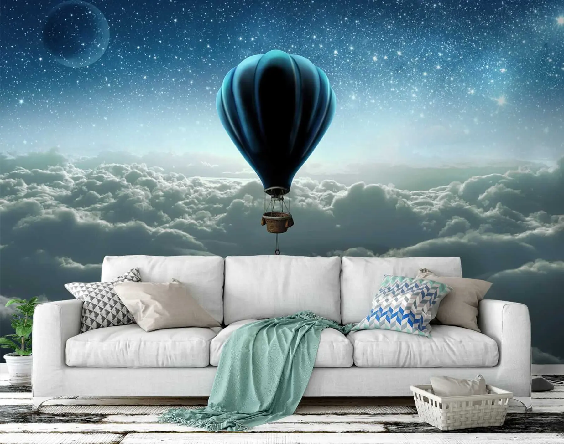 Fototapetai Karšto oro balionas naktinio dangaus fone u70538