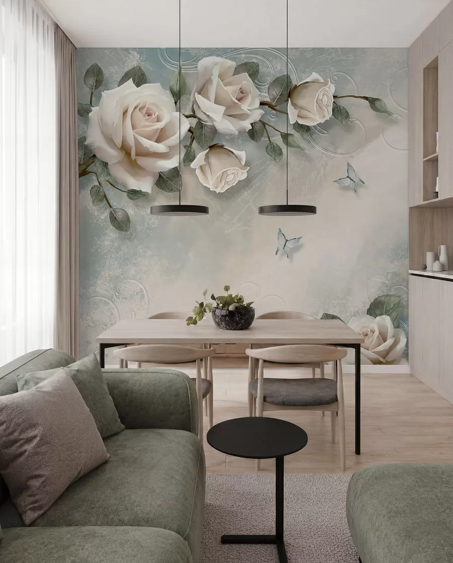 Fototapetai Kreminės rožės šakelė u31353d1