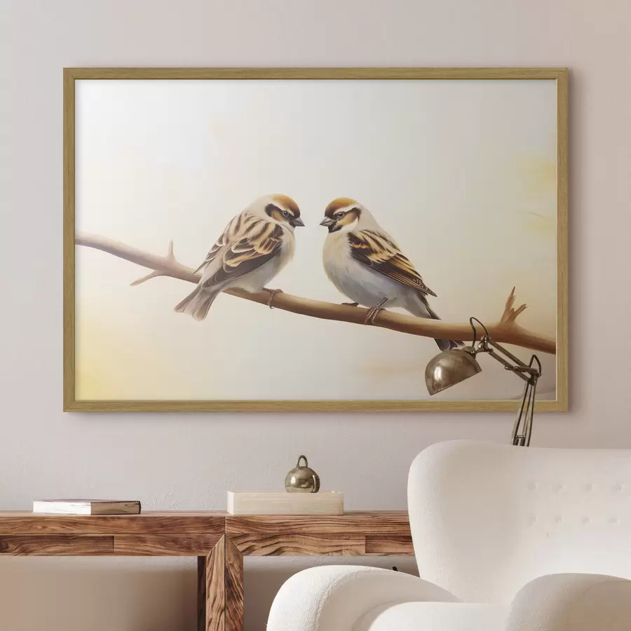 Fototapetai Du žvirbliai ant šakos kartu f37393