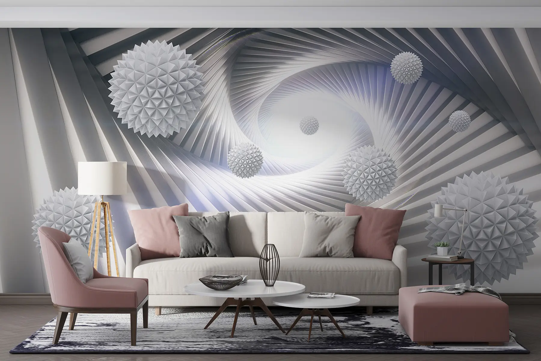 Fototapetai 3D tunelis ir sferos u03120d2