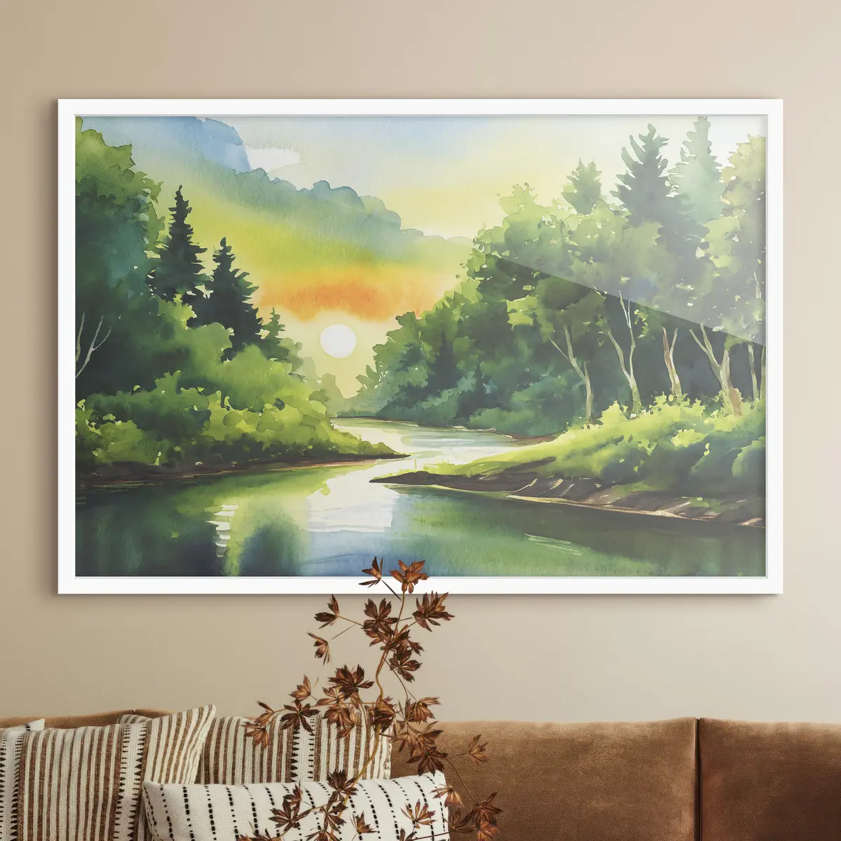 Plakatas Ramus saulėlydis virš ramios upės f37949