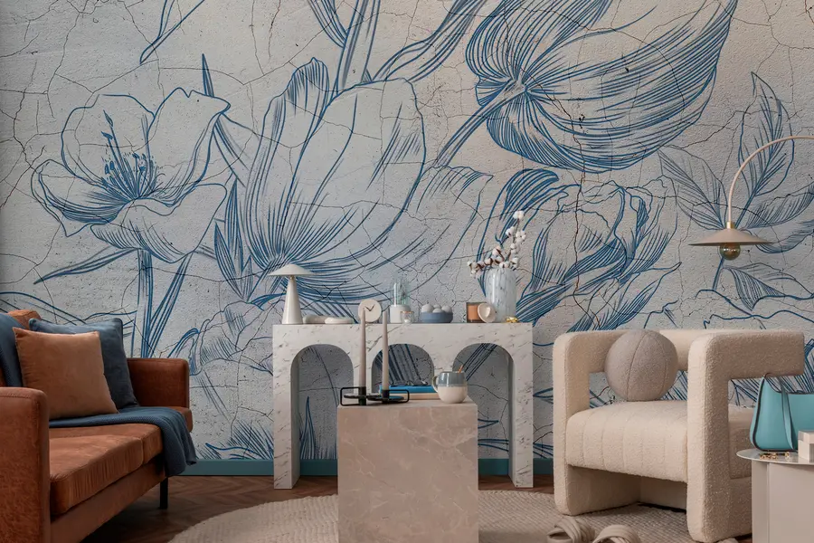 Fototapetai Gėlių piešimas ant sienos palėpėje w00391