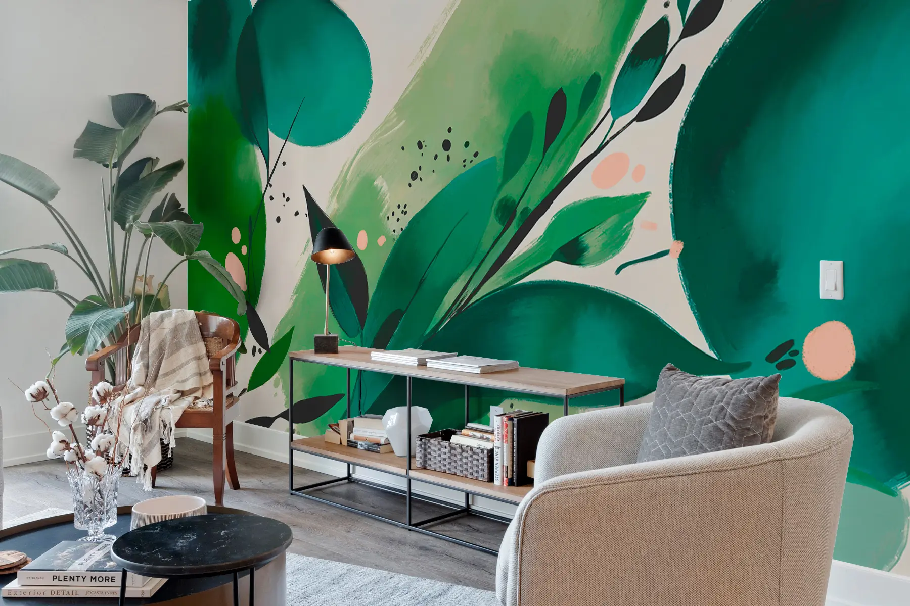 Fototapetai Abstrakčios spaudos gėlių motyvai ir lapai, minimalizmas w00394