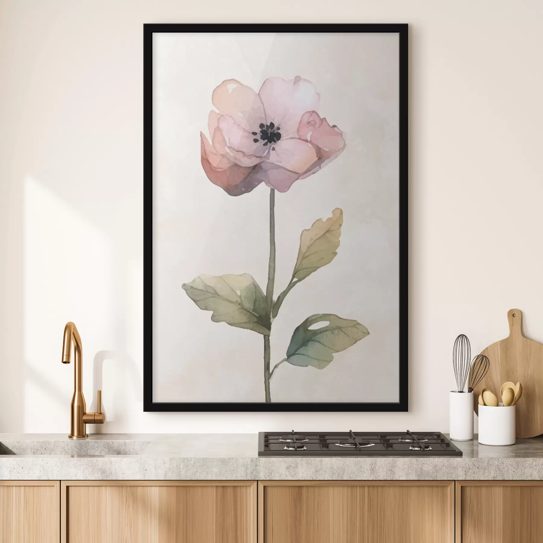 Paveikslėlis didelė rožinė gėlė, akvarelė, pastelė f38327