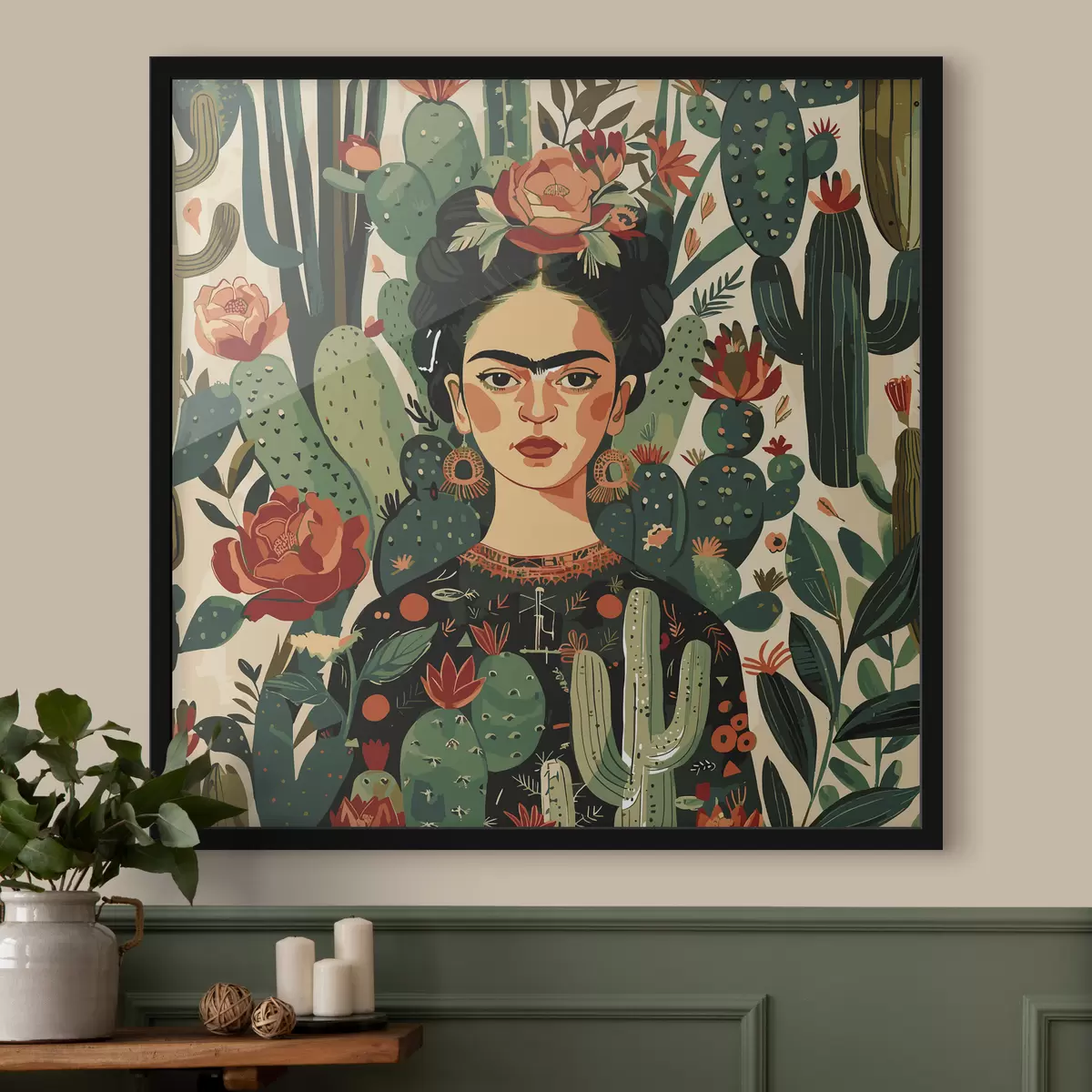 Plakatas Žaliojo stiliaus Frida kaktusuose f38415