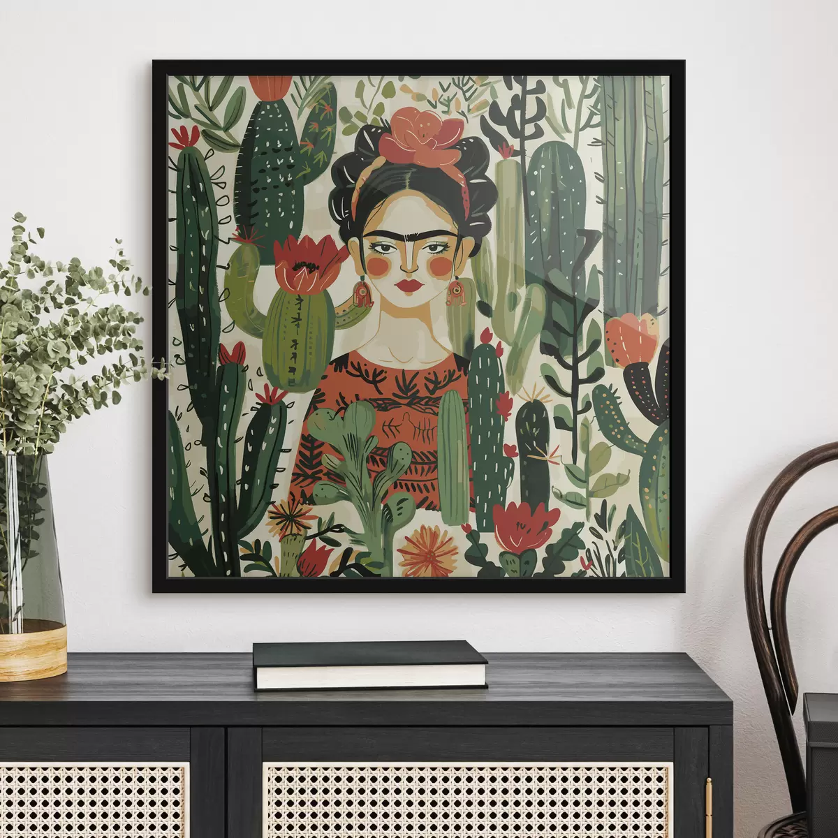 Plakatas Frida žaliu stiliumi kaktusuose f38378