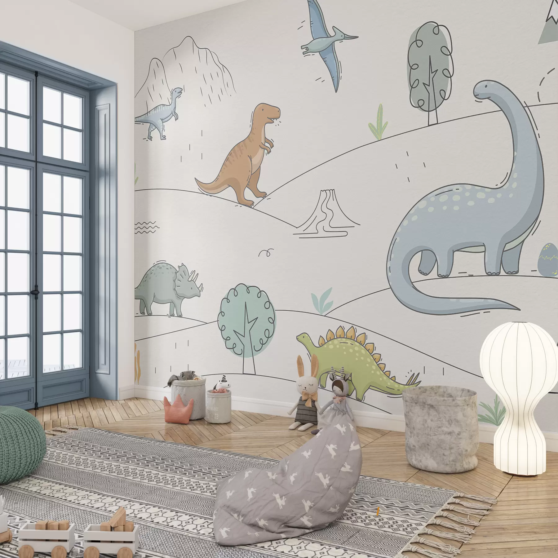 Fototapetai Spalvingi dinozaurai ant kalvų w00637