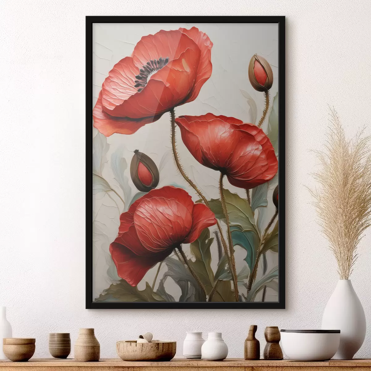 Plakatas Gražios raudonos aguonos su aliejiniais dažais f38734