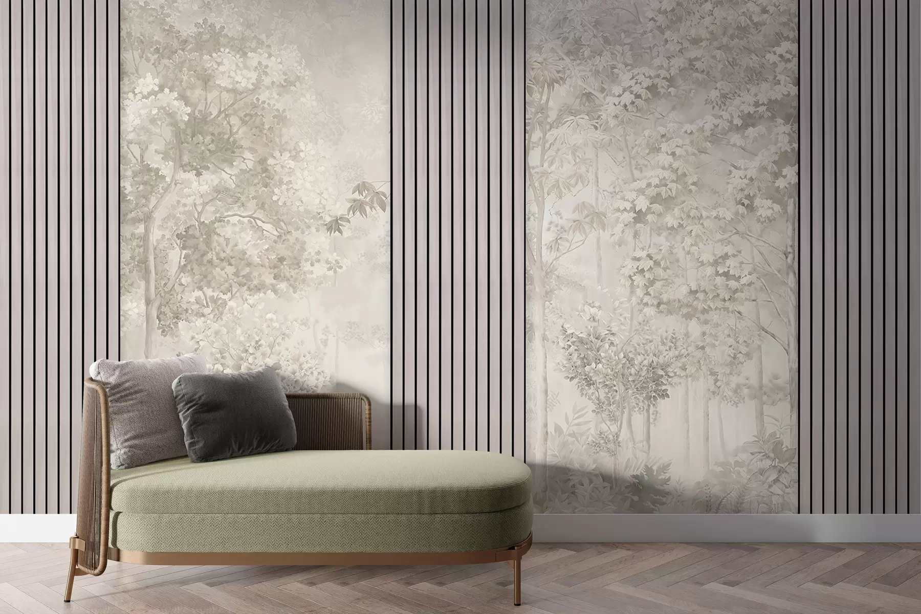 Fototapetai Medienos plokštės ir subtilus pastelinių spalvų miškas w00670