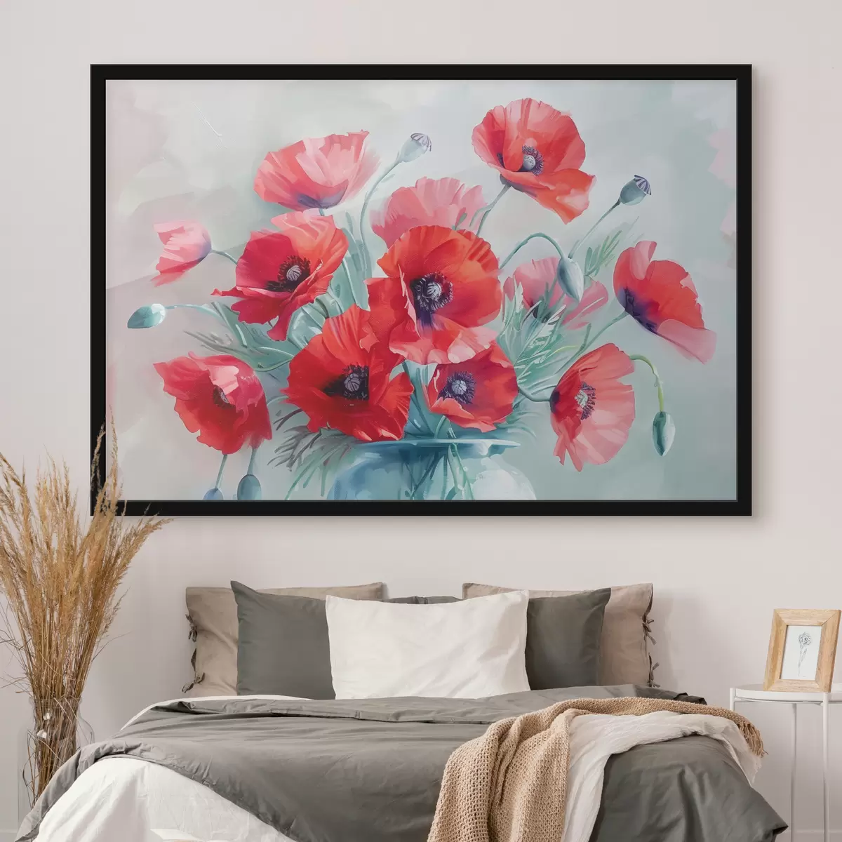 Plakatas Akvarelinės aguonos vazoje ant stalo f38695