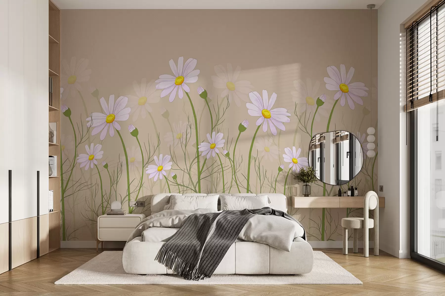 Fototapetai didelės ramunės smėlio spalvos fone w00802