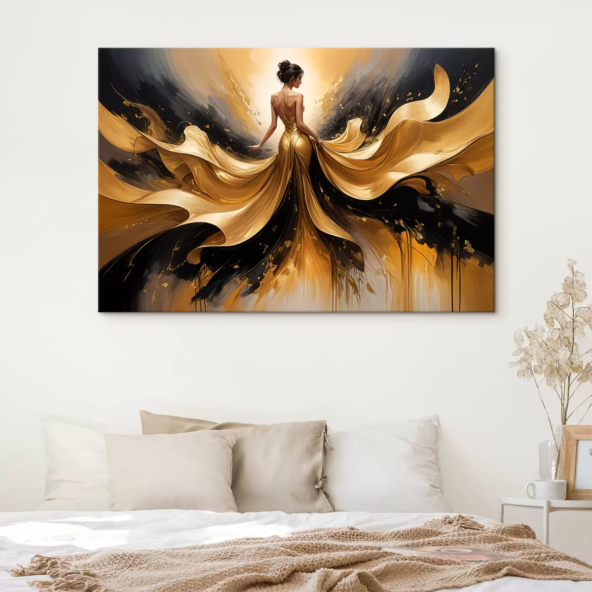 Paveikslėlis Baltų lelijų puokštė mėlynai baltoje keraminėje vazoje mėlyname fone aliejinė tapyba natiurmortas s38820