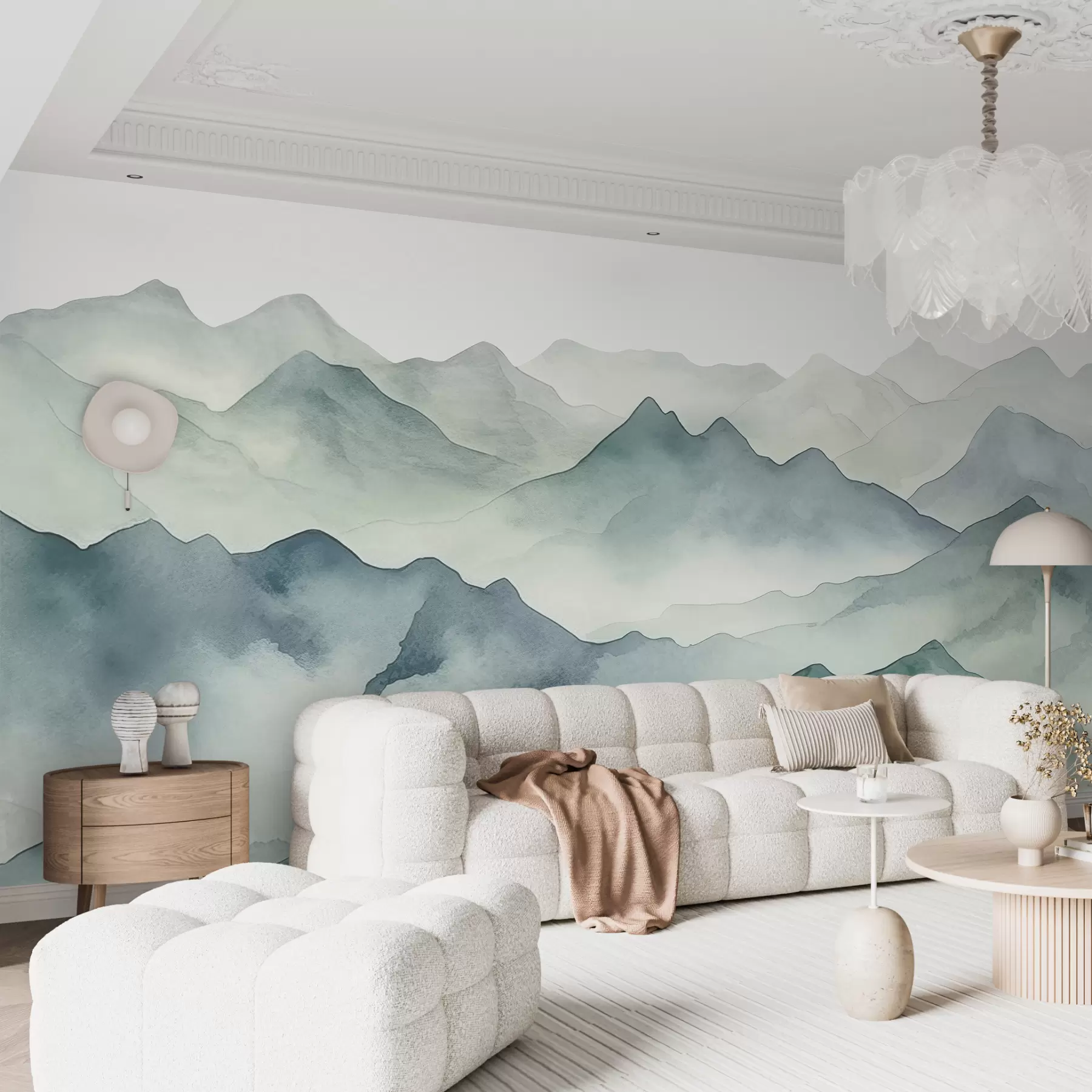 Fototapetai Kalnų viršūnės ir perėjos, akvarelė, peizažas, peizažas, mėlyna, pilka spalva w00841