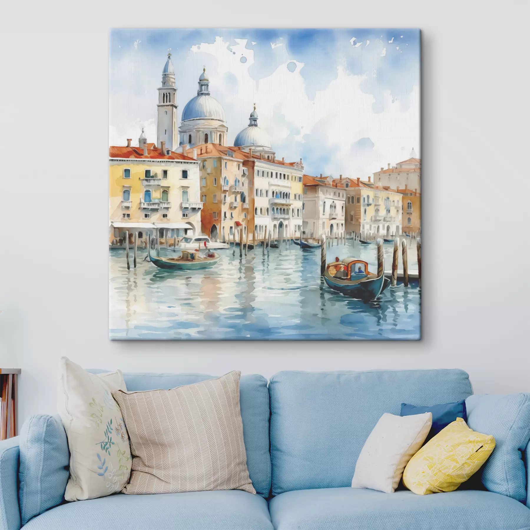 Paveikslėlis Akvarelinis peizažas Venecija, įlanka, upė, architektūra, peizažas, valtys, gondola s38908
