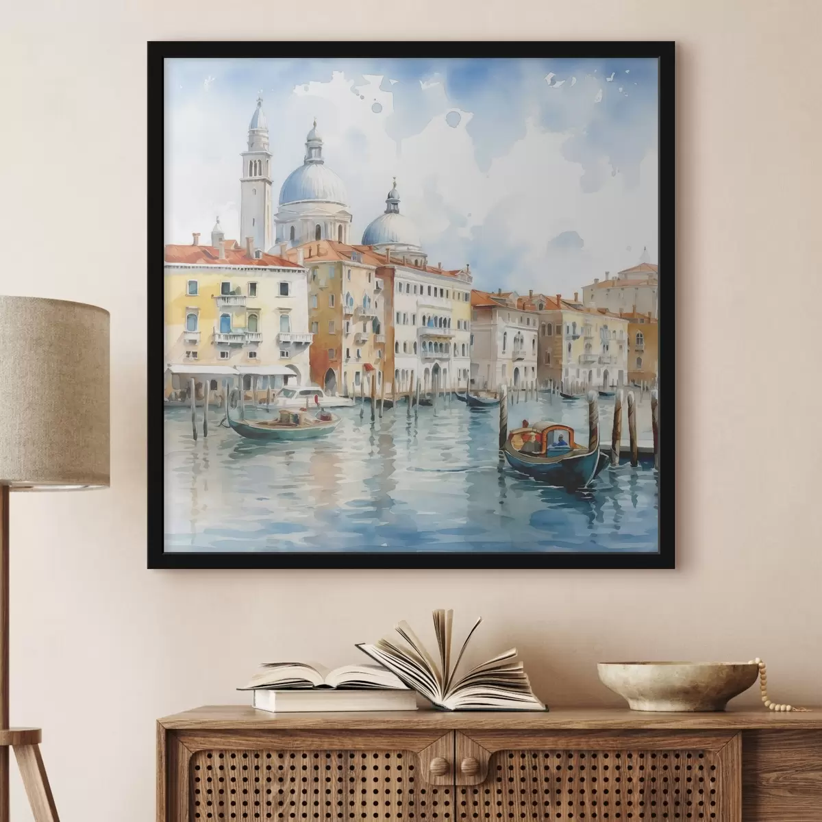 Plakatas Akvarelė Venecijos kraštovaizdis, įlanka, upė, architektūra, kraštovaizdis, valtys, gondola f38908