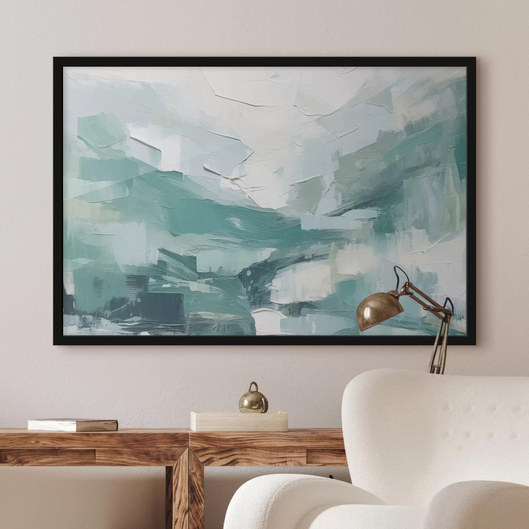 Fototapetai Mėlynos ir baltos spalvos stambių potėpių abstrakcija, aliejinės tapybos imitacija, minimalizmas f38915