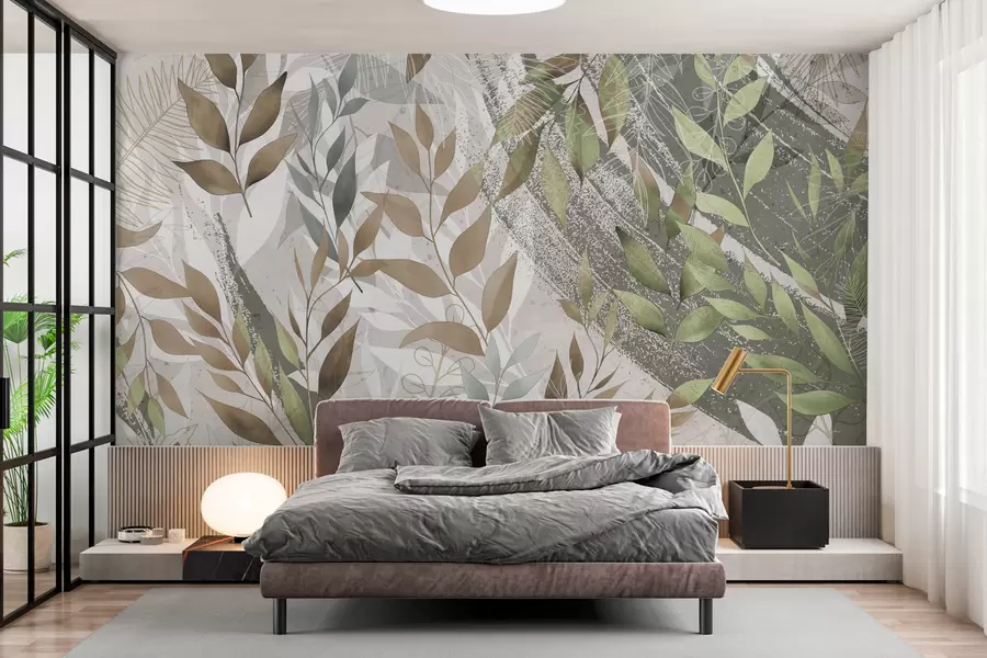 Fototapetai Žalieji lapai grunge stiliumi w00812