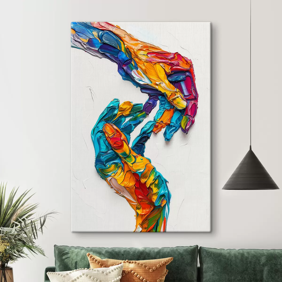 Paveikslėlis Spalvingos abstrakčios impasto aliejinės tapybos rankos su ryškiais mėlynos, oranžinės, geltonos ir raudonos spalvos teptuko potėpiais s38955