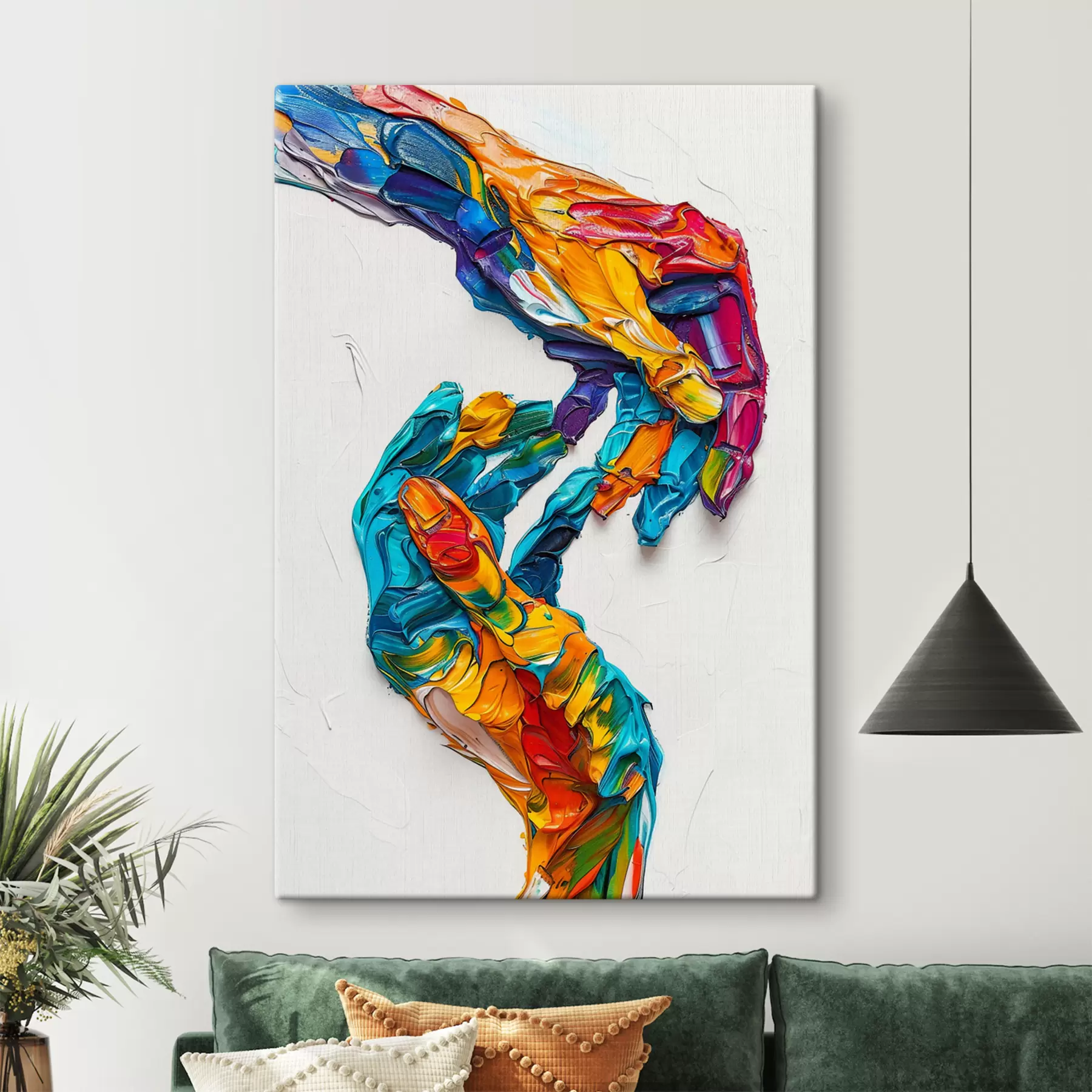 Fototapetai Spalvingos abstrakčios impasto aliejinės tapybos rankos su ryškiais mėlynos, oranžinės, geltonos ir raudonos spalvos teptuko potėpiais s38955
