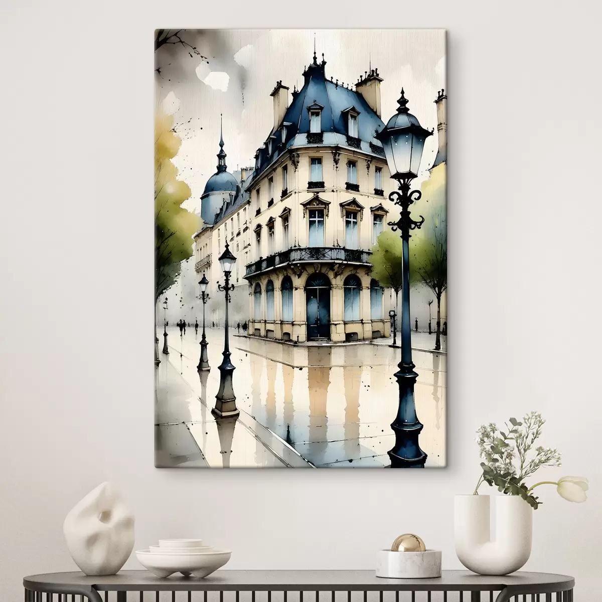 Paveikslėlis Istorinio pastato tapyba akvarele su lenktu fasadu ir dekoratyviniais architektūros elementais s38975