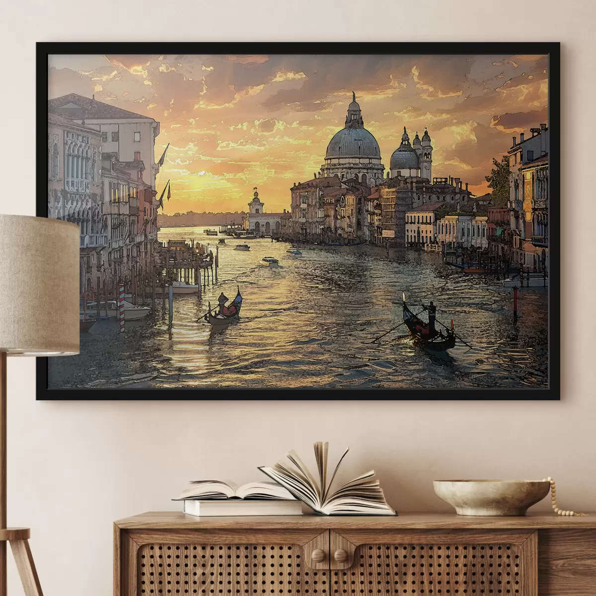 Plakatas Vaizdingas vaizdas į Didįjį kanalą Venecijoje, Italijoje saulėlydžio metu. f38963