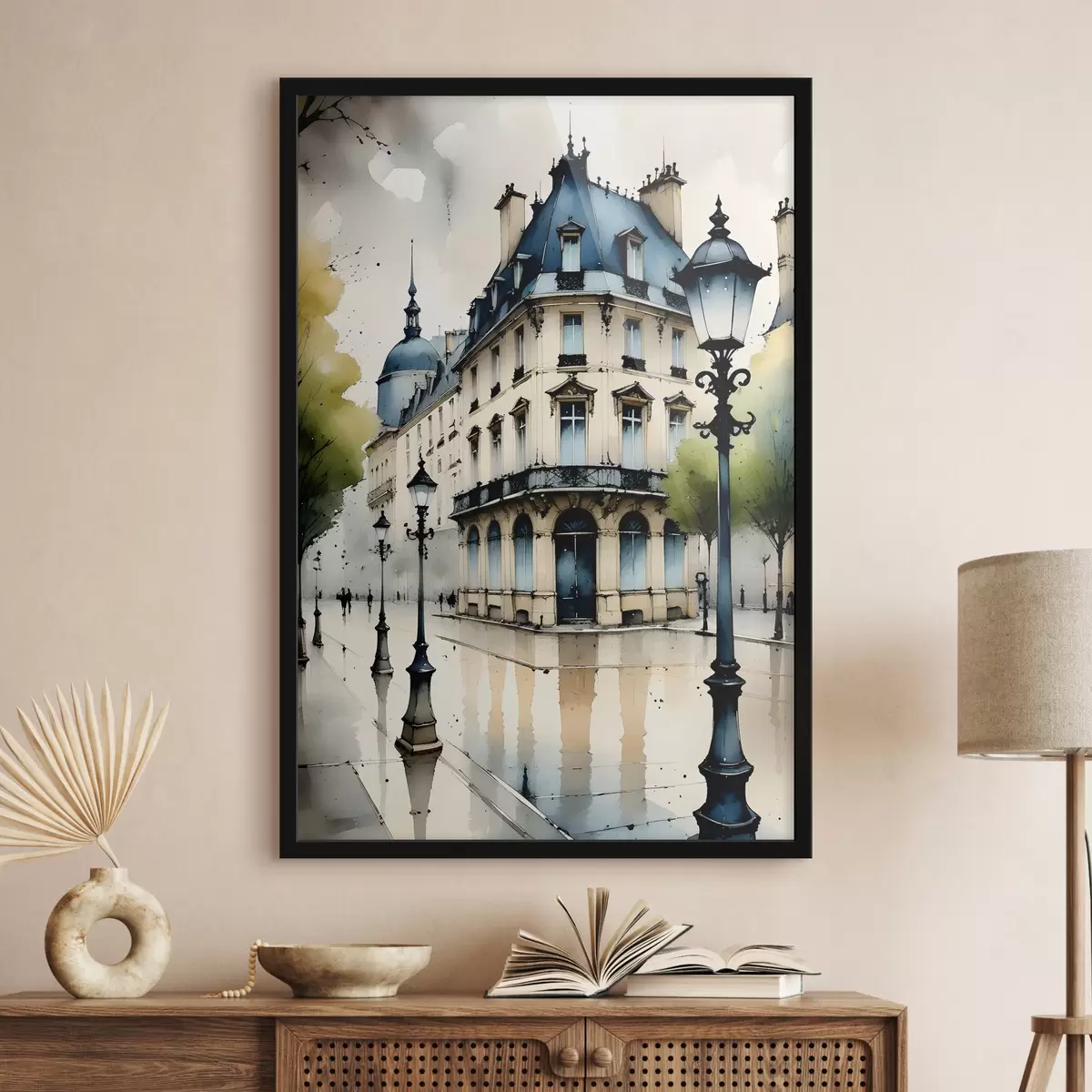 Plakatas Istorinio pastato tapyba akvarele su lenktu fasadu ir dekoratyviniais architektūros elementais f38975