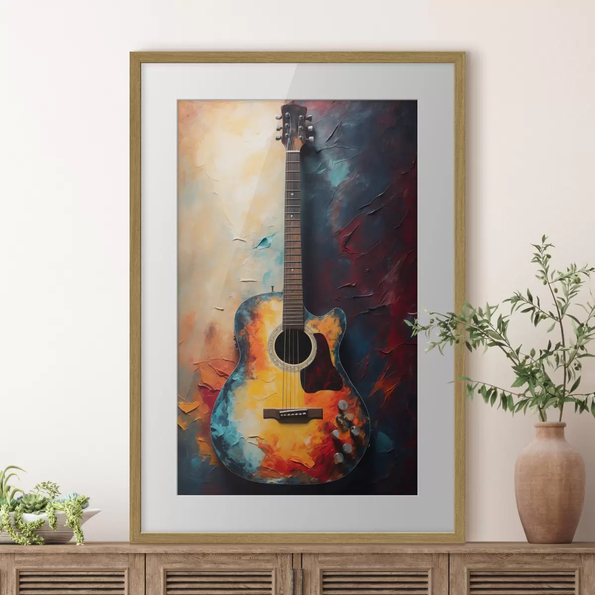 Plakatas Gitara ryškiomis spalvomis f39002