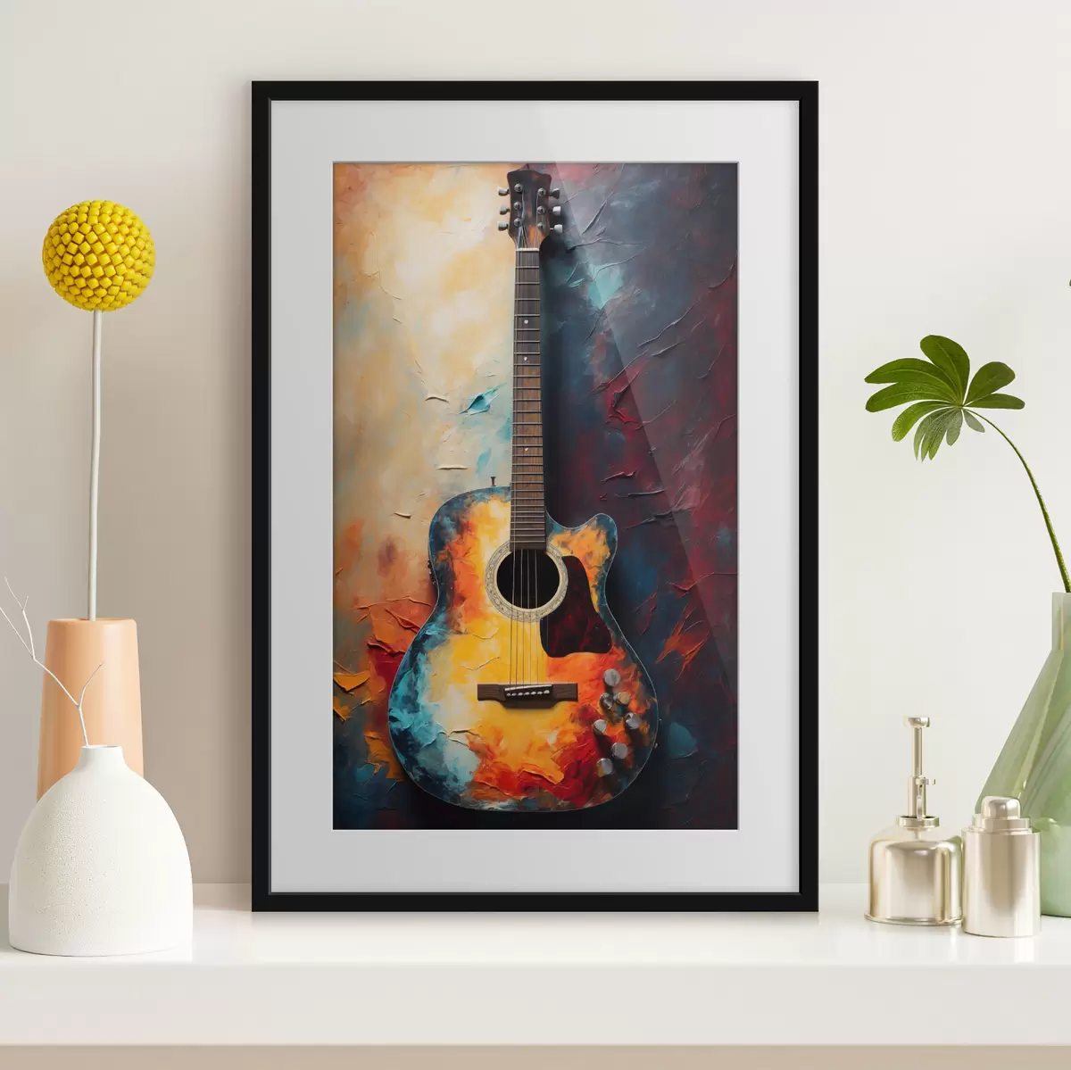 Plakatas Gitara ryškiomis spalvomis f39002
