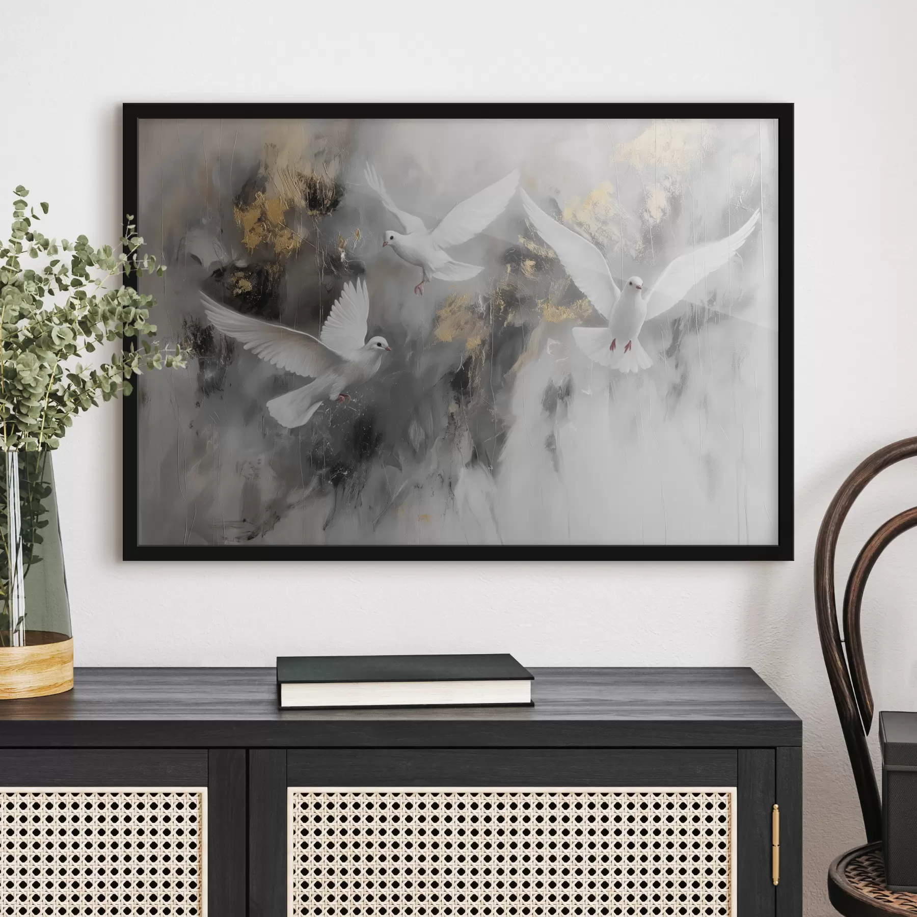 Fototapetai Balti balandžiai pilkame fone f39101