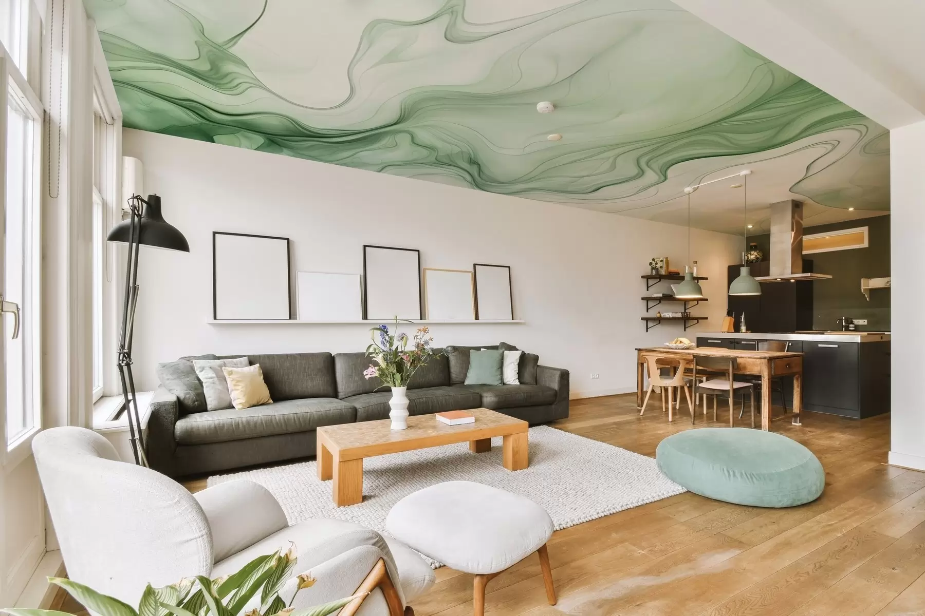 Fototapetai Žalios abstrakčios bangos šviesiame fone w01185