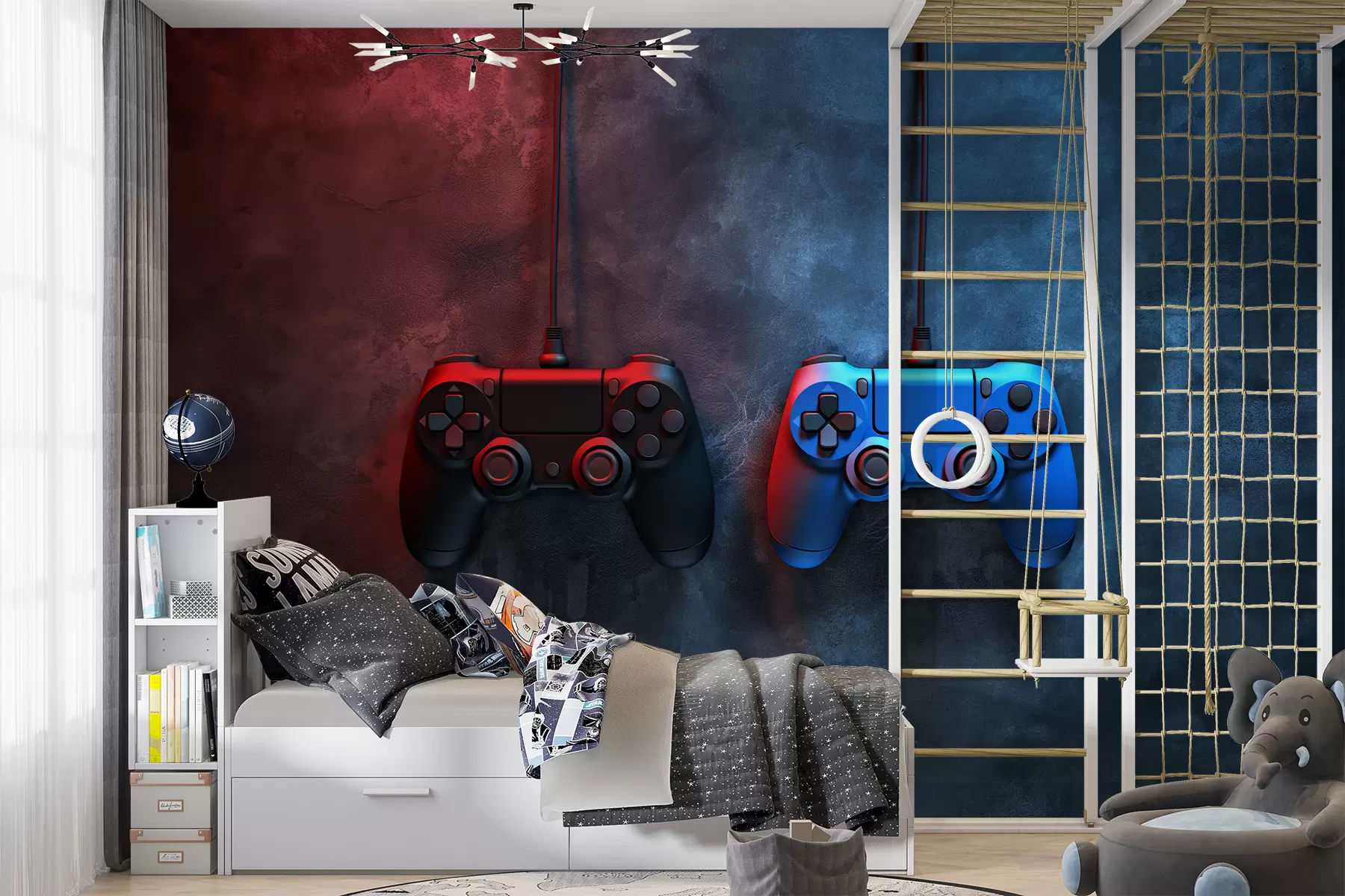 Fototapetai juoda ir mėlyna DualShock tamsiame fone w01189