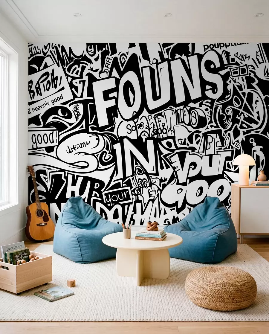 Fototapetai Juodai balti graffiti w01190