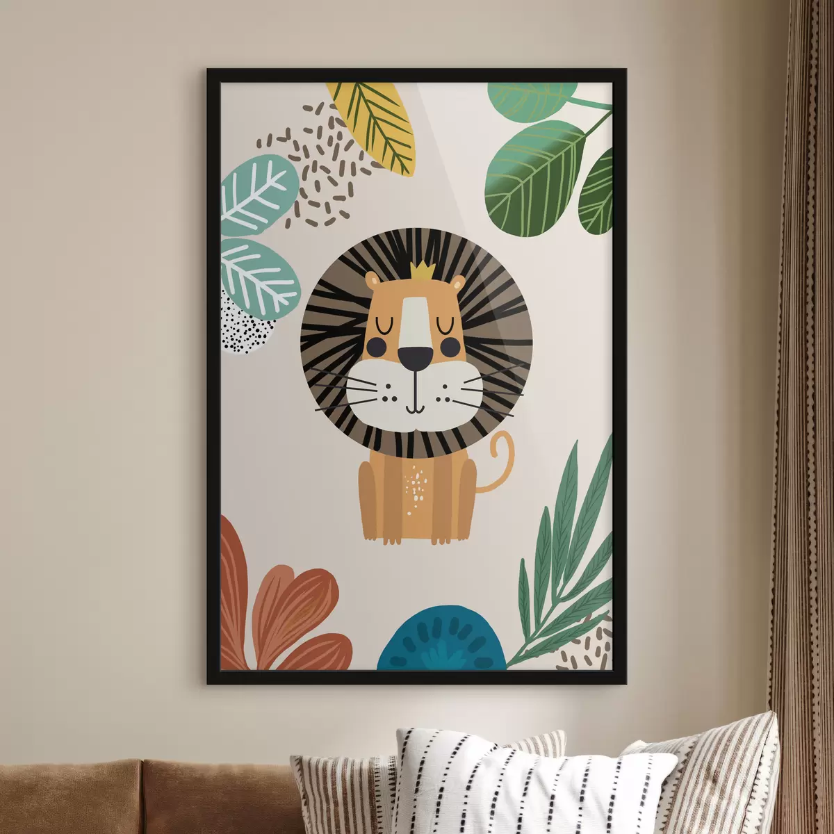 Plakatas Liūtas džiunglėse safari stiliumi, boho f39095