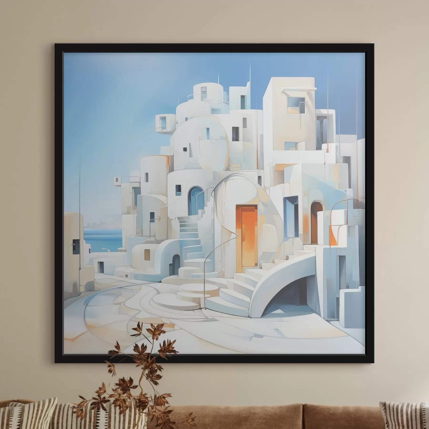 Fototapetai Abstraktus baltas miestas prie jūros, architektūra, pastatas, mėlyna spalva f39188