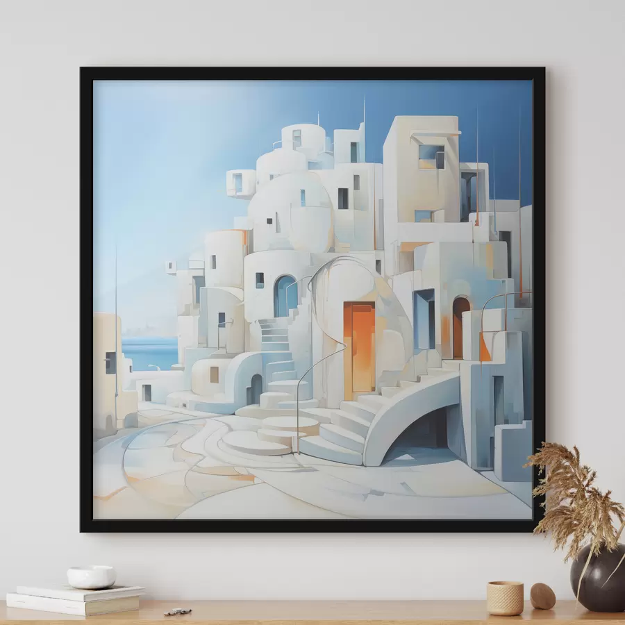 Fototapetai Abstraktus baltas miestas prie jūros, architektūra, pastatas, mėlyna spalva f39188
