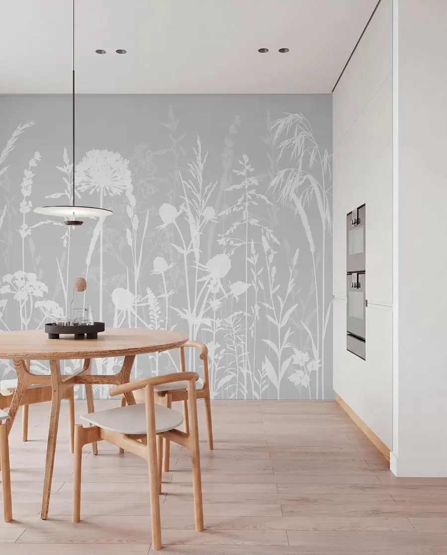 Fototapetai Švelni lauko augalai ir gėlės minimalizmo pilka spalva w01270v1