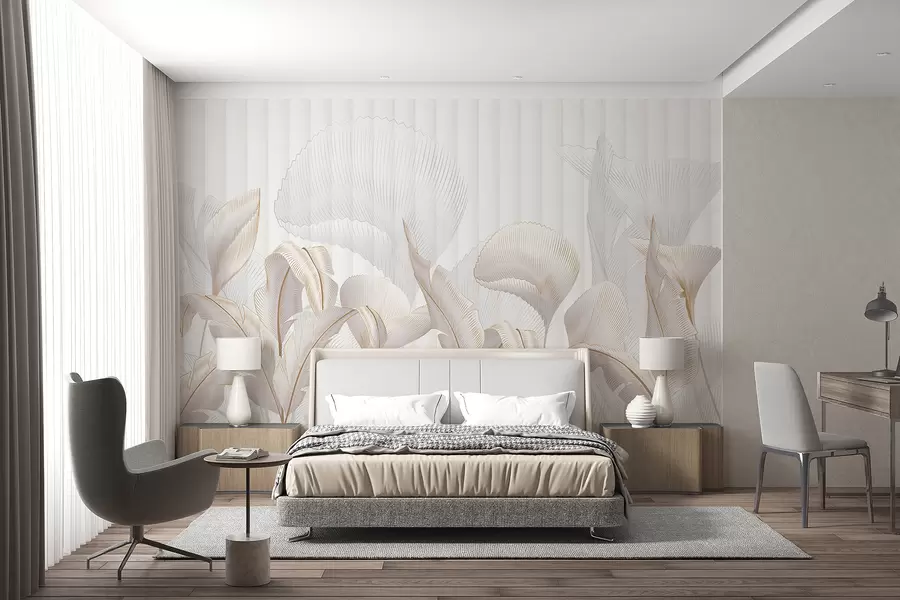 Fototapetai Atogrąžų lapų vaizdas stambiu planu baltame fone su tekstūros fonu w01237