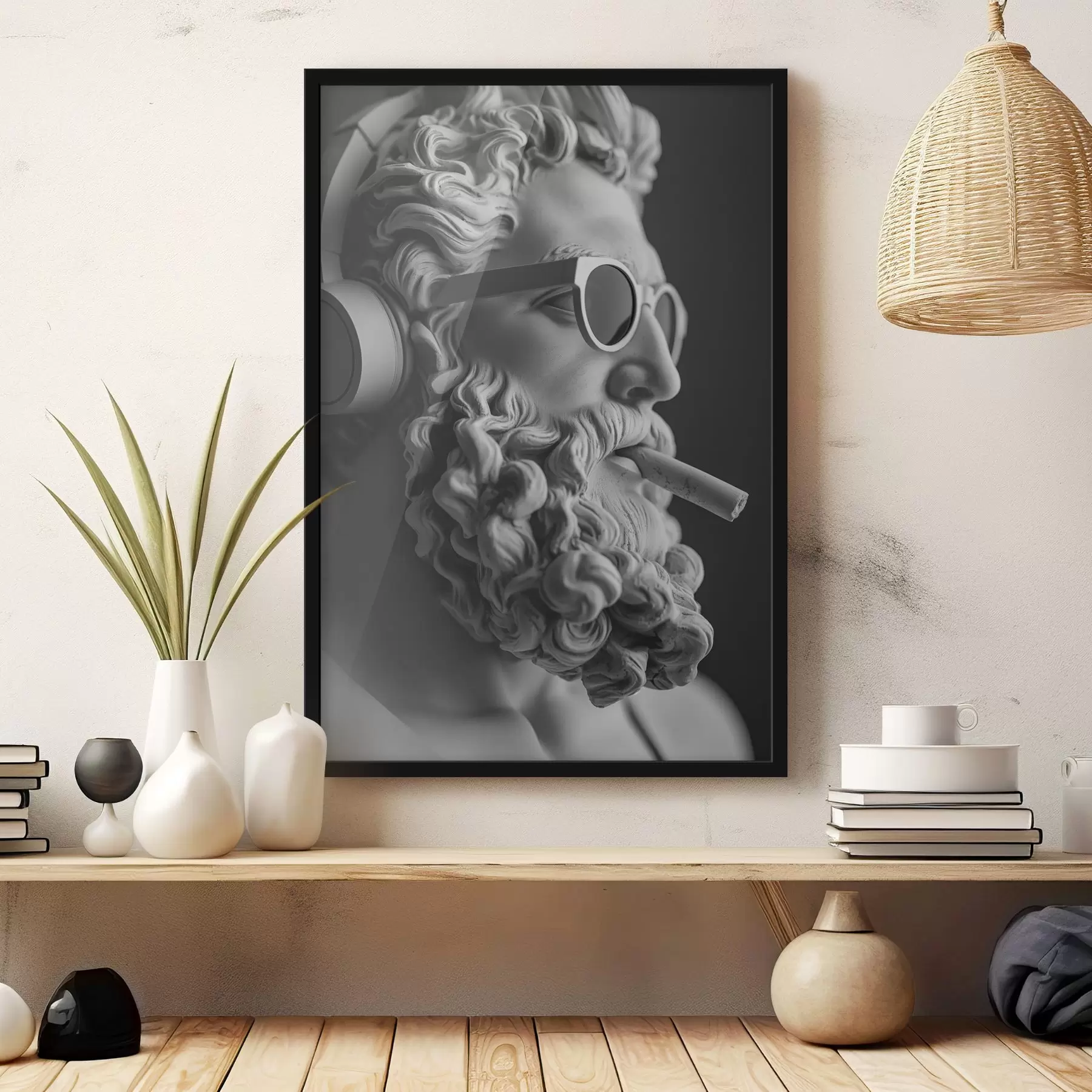 Paveikslėlis juodai balta senovės graikų Dzeuso skulptūra moderniu stiliumi f26122